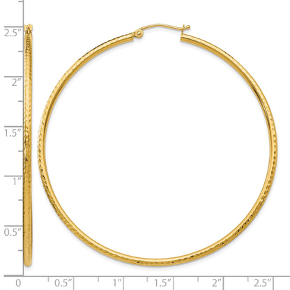 14k 2x60mm Diamond-cut Round Tube Hoop Earrings