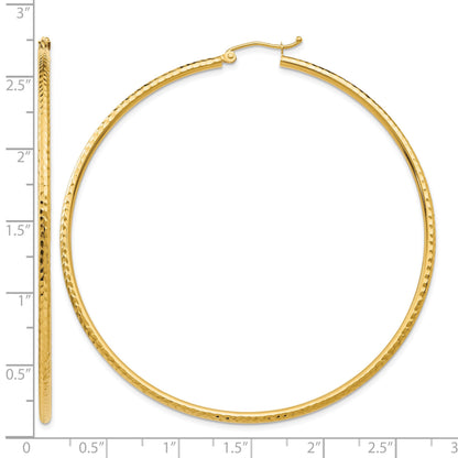 14k 2x65mm Diamond-cut Round Tube Hoop Earrings