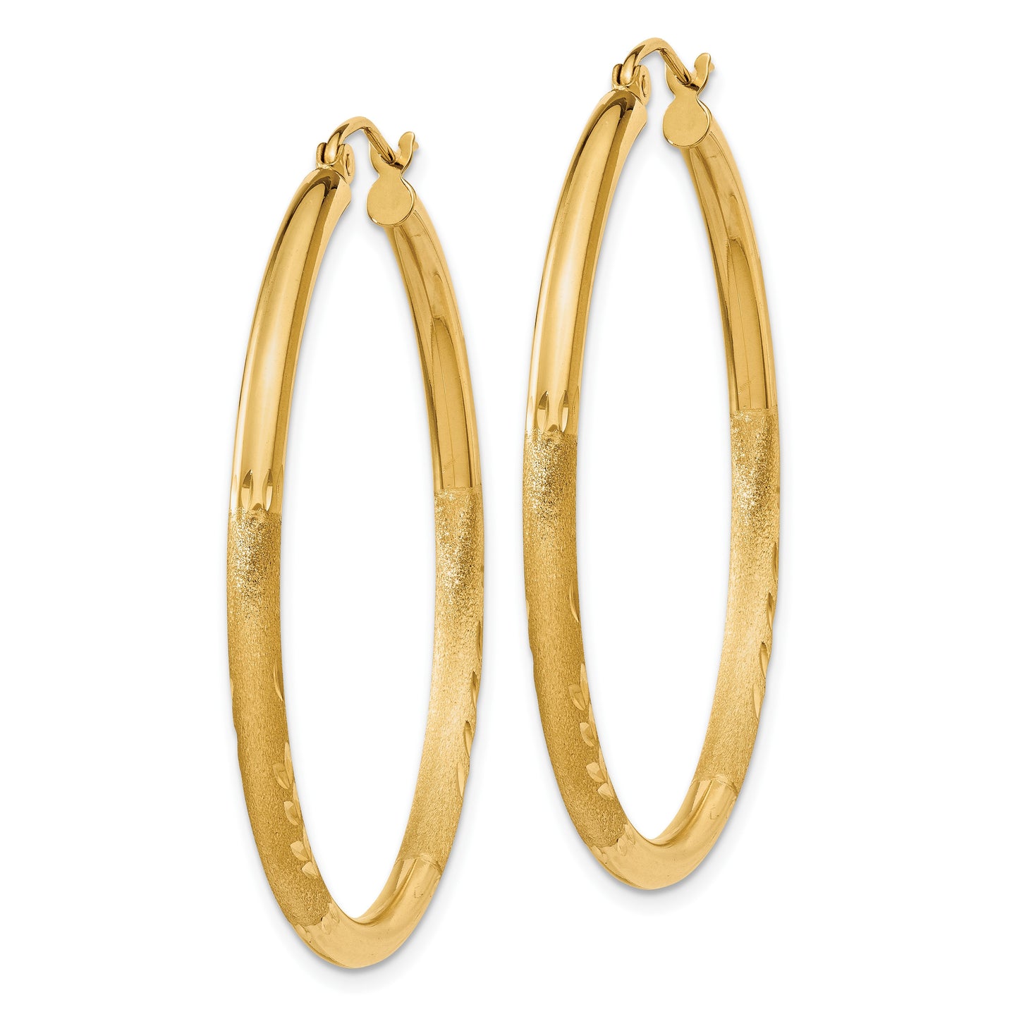 14k 2.5x38mm Satin Diamond-cut Round Tube Hoop Earrings