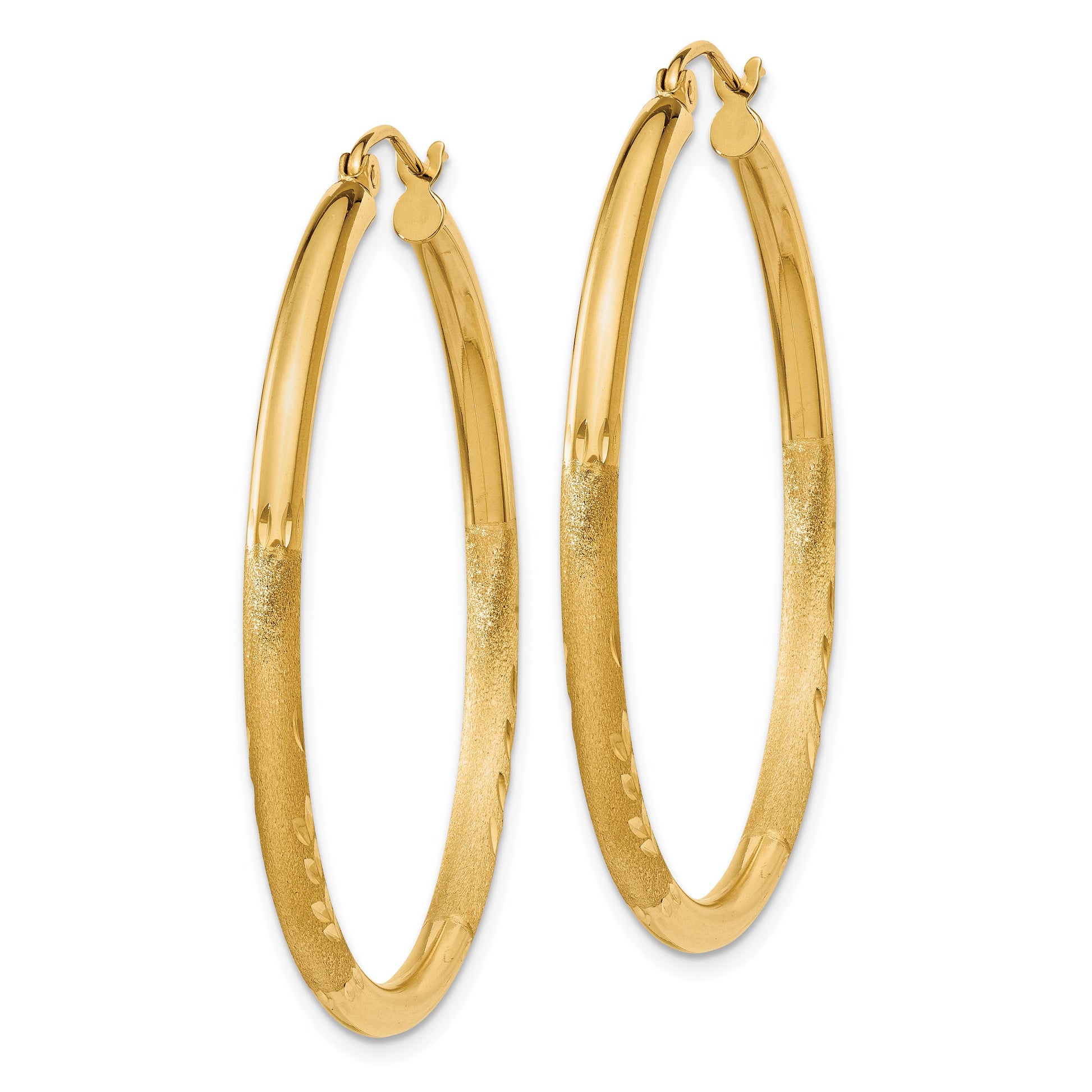 14k 2.5x38mm Satin Diamond-cut Round Tube Hoop Earrings