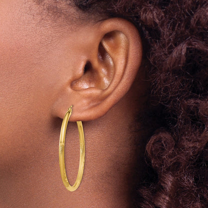 14k 2.5x38mm Satin Diamond-cut Round Tube Hoop Earrings