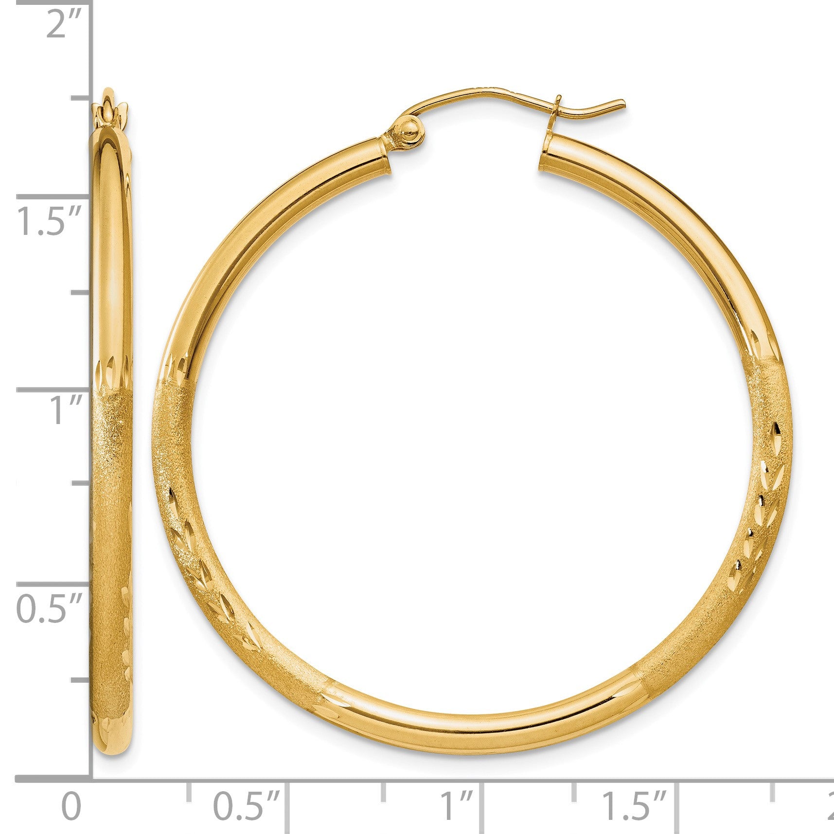 14k 2.5x38mm Satin Diamond-cut Round Tube Hoop Earrings