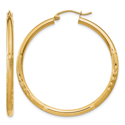 14k 2.5x38mm Satin Diamond-cut Round Tube Hoop Earrings