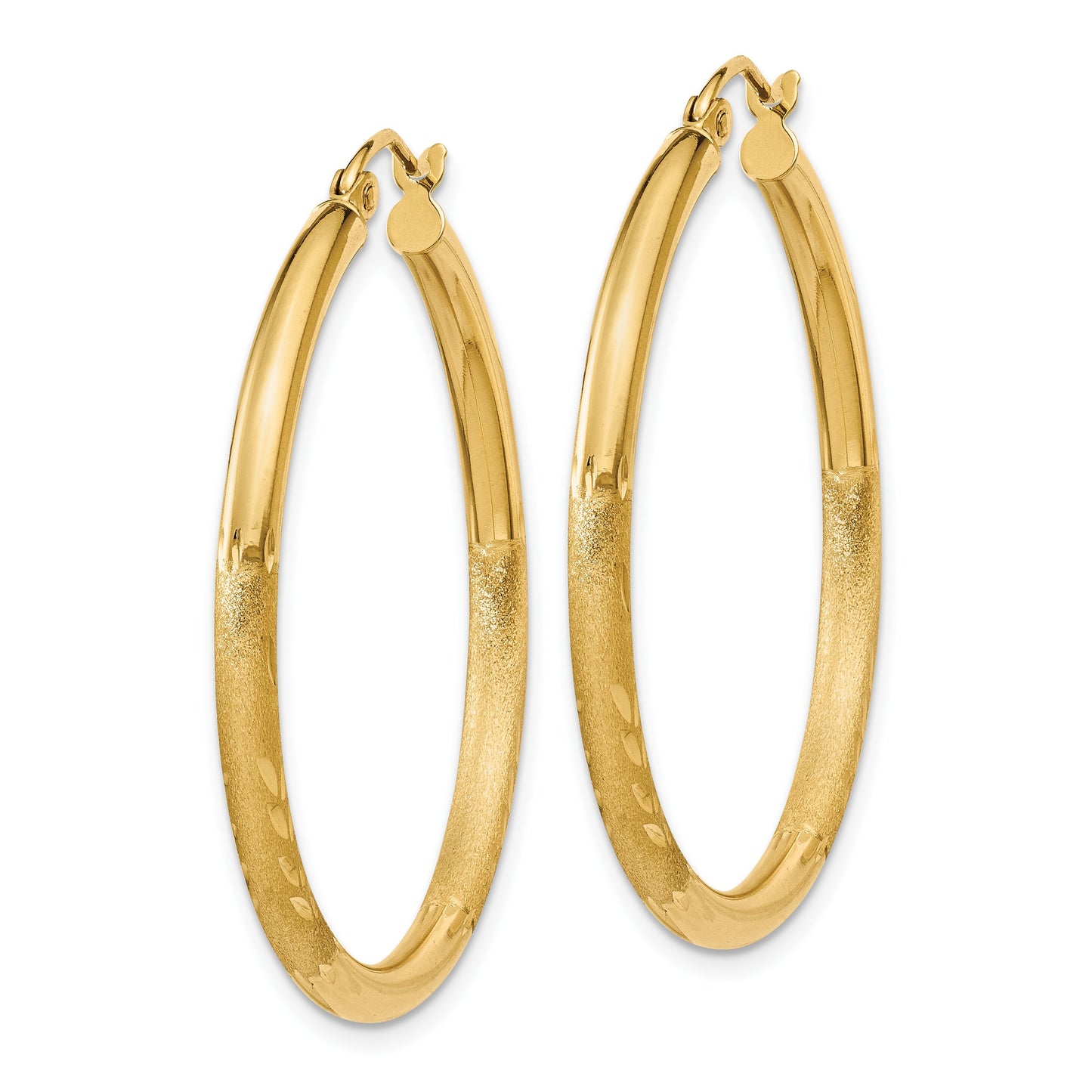 14k 2.5x30mm Satin Diamond-cut Round Tube Hoop Earrings