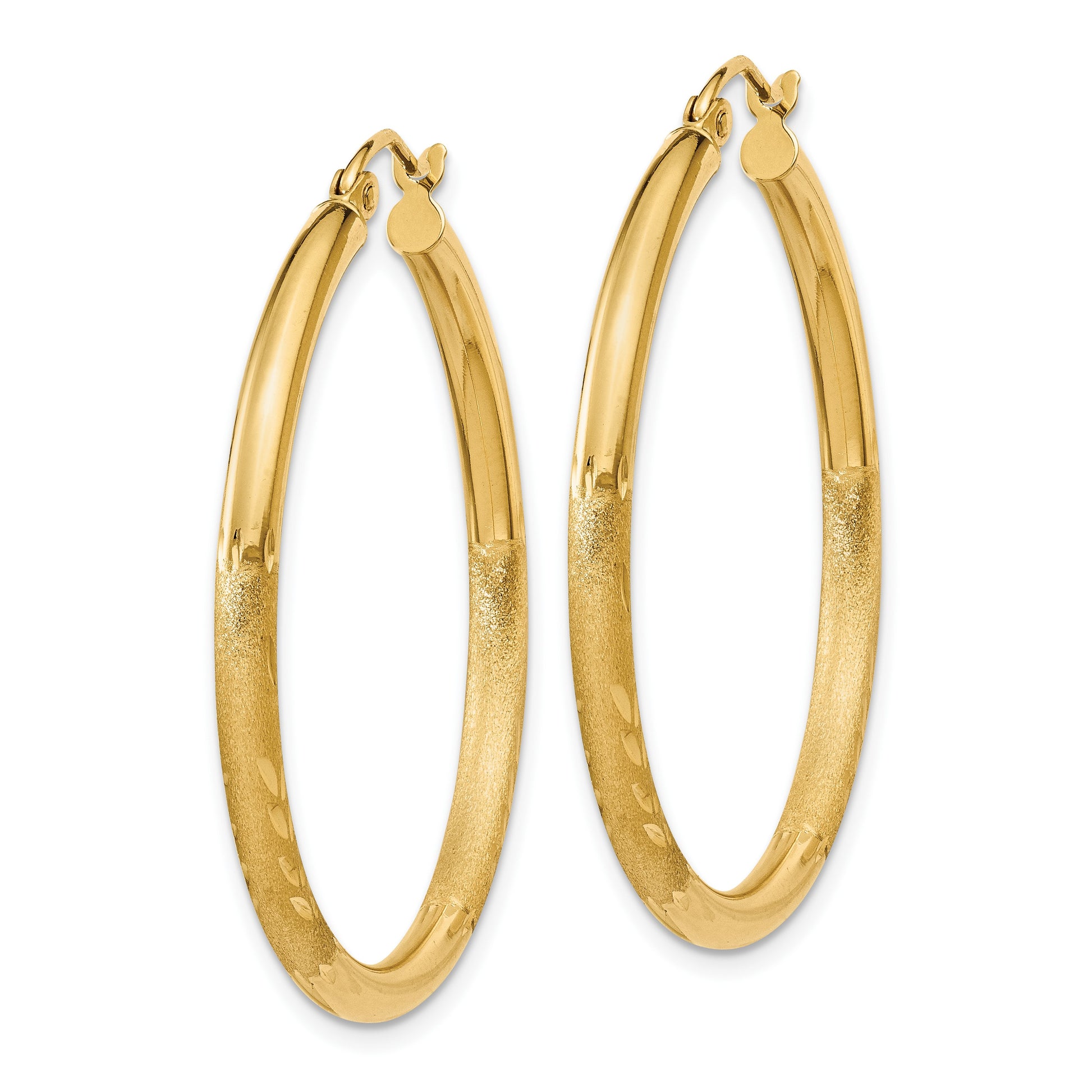 14k 2.5x30mm Satin Diamond-cut Round Tube Hoop Earrings