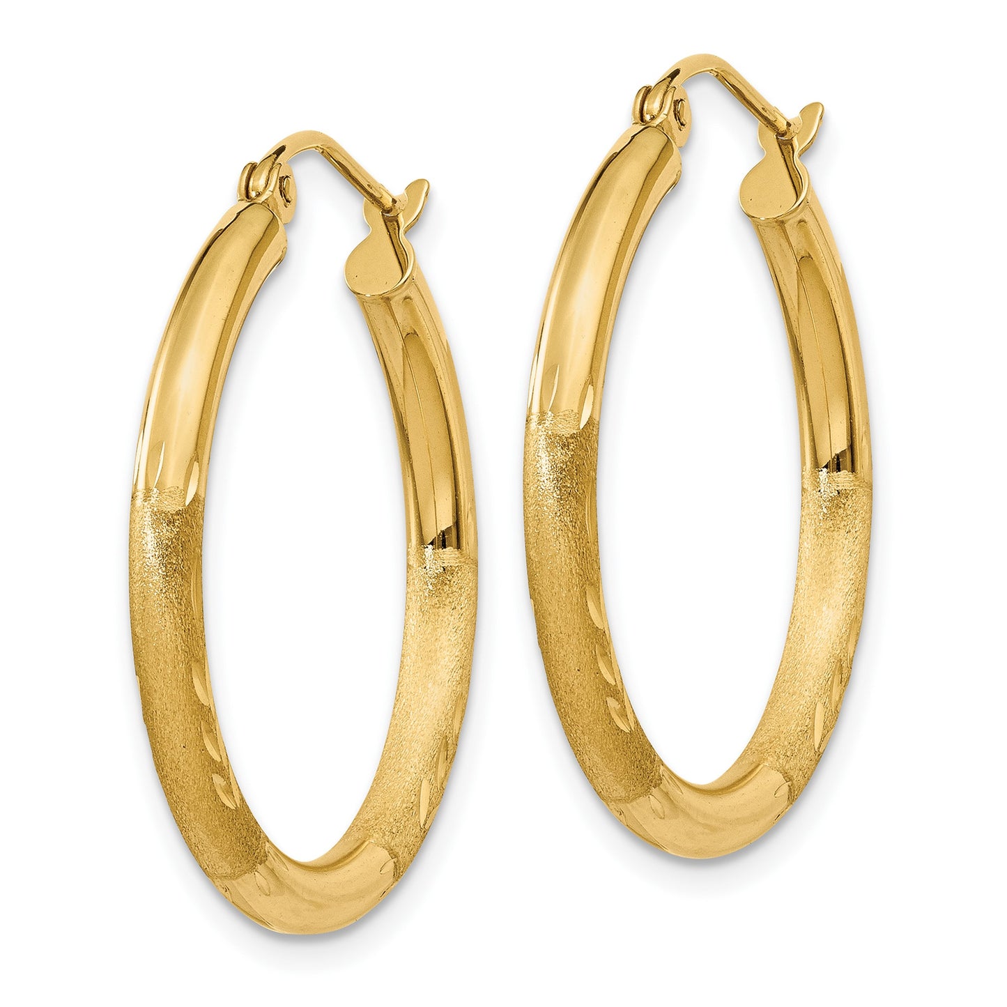 14k 2.5x24mm Satin Diamond-cut Round Tube Hoop Earrings