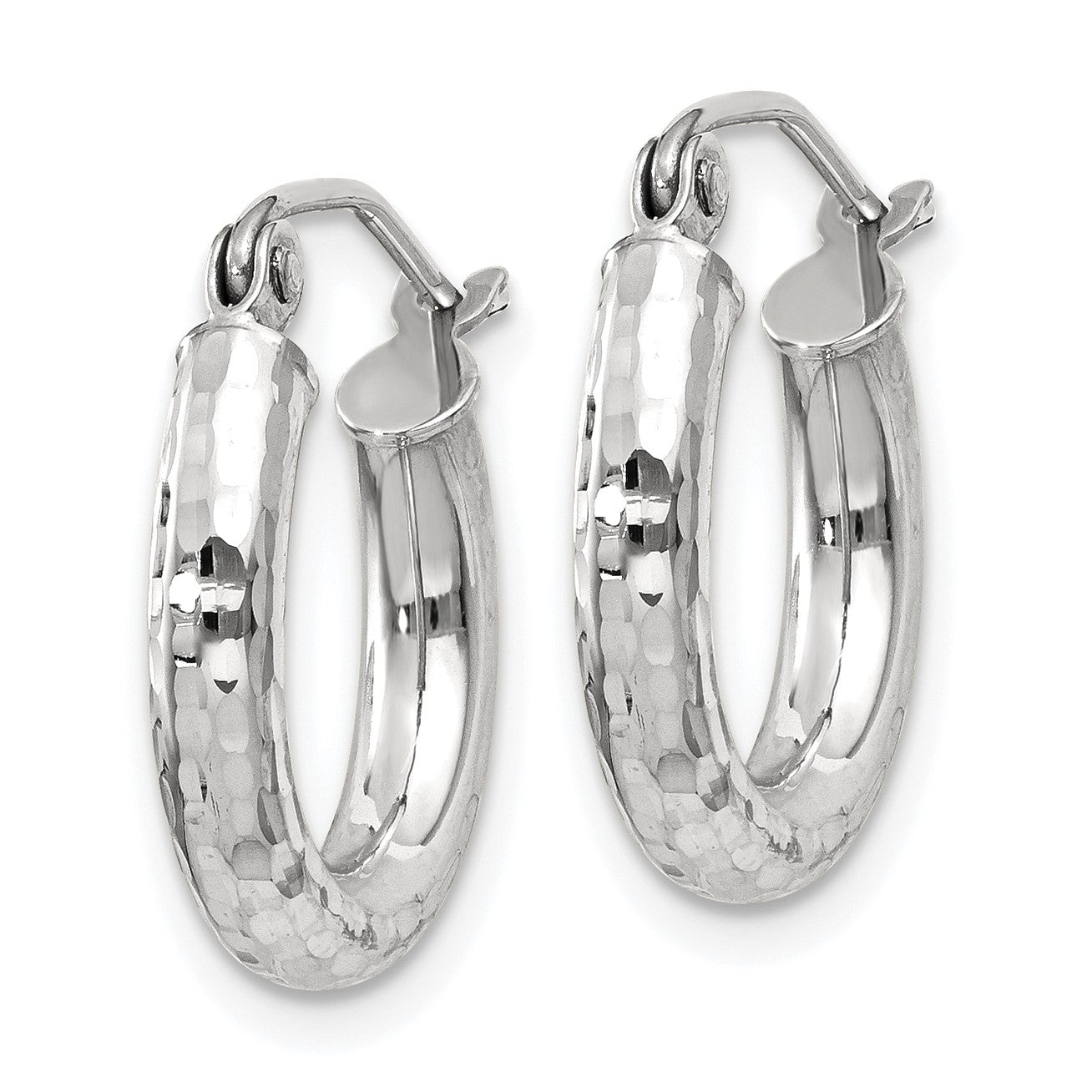 14k White Gold 3x16mm Diamond-cut Round Tube Hoop Earrings