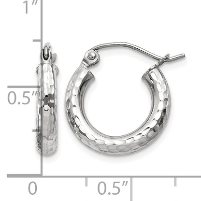14k White Gold 3x16mm Diamond-cut Round Tube Hoop Earrings