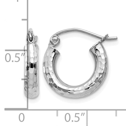 14k White Gold 3x14mm Diamond-cut Round Tube Hoop Earrings