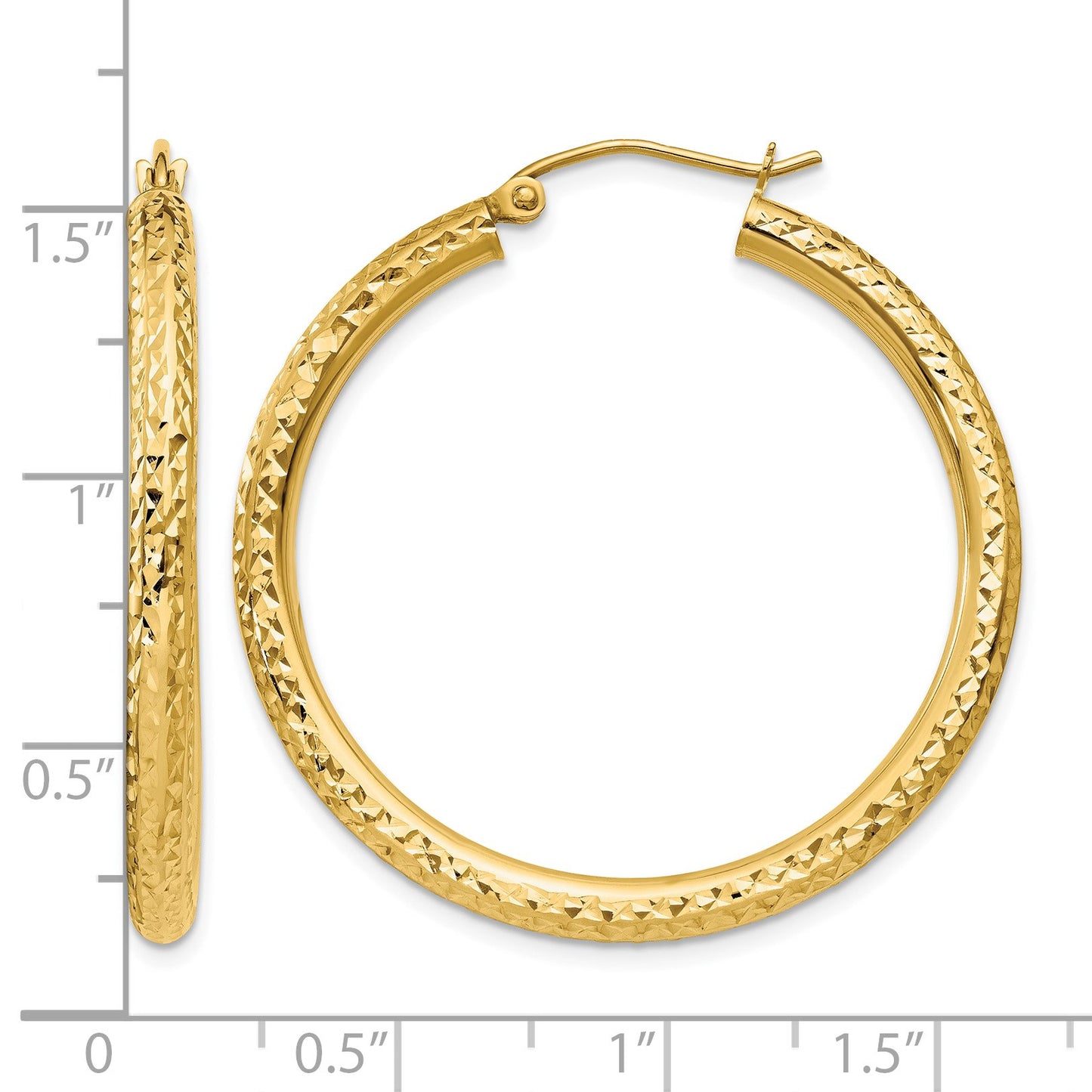 14k 3x35mm Diamond-cut Round Tube Hoop Earrings