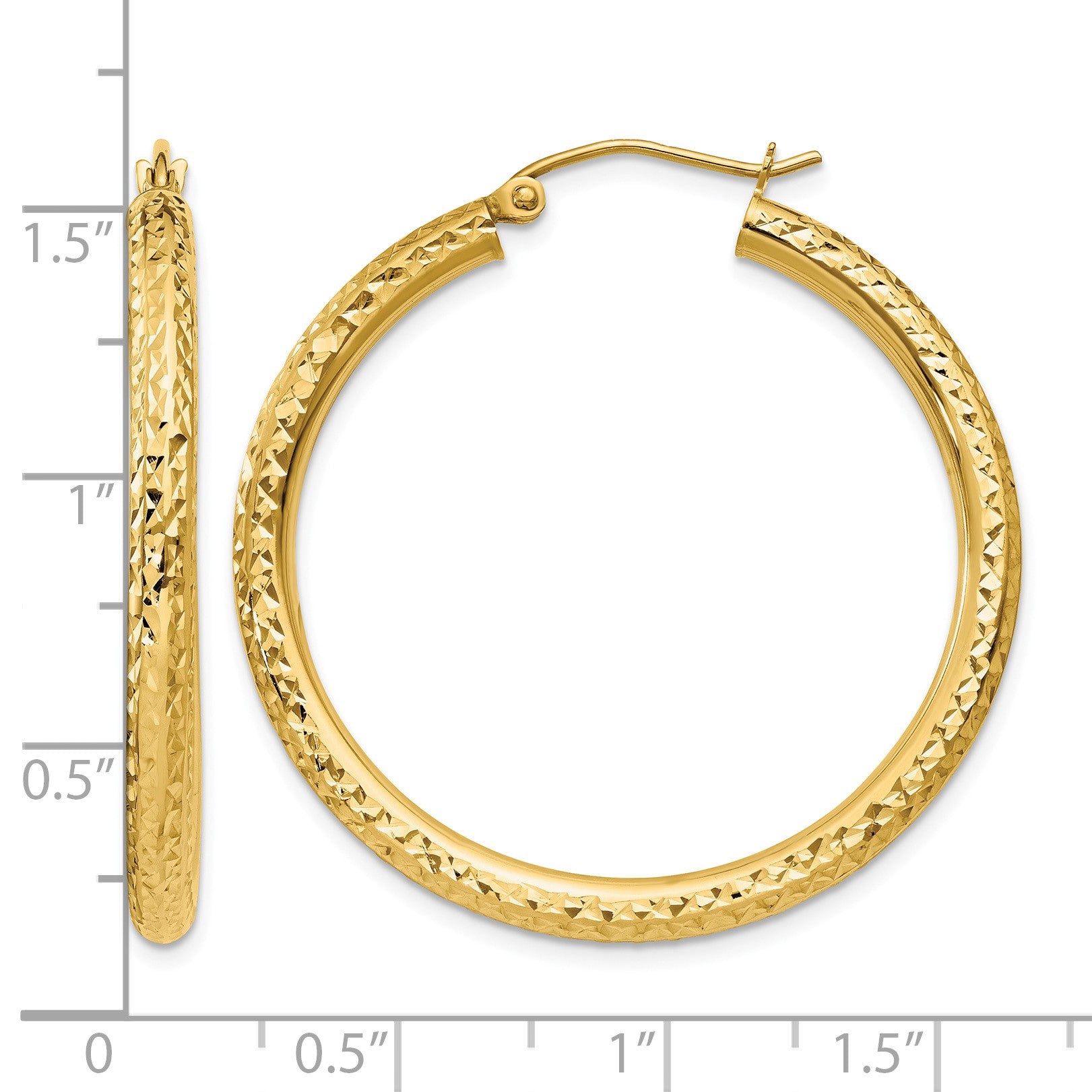 14k 3x35mm Diamond-cut Round Tube Hoop Earrings