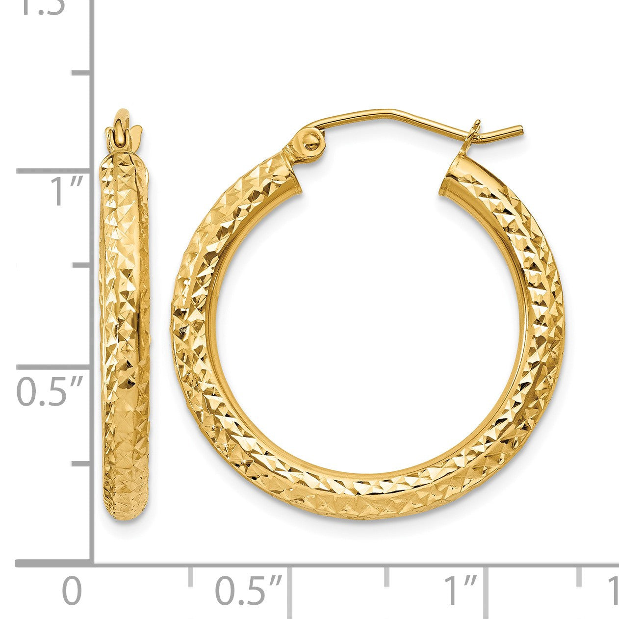 14k 3x25mm Diamond-cut Round Tube Hoop Earrings