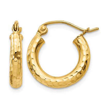 14k 3x16mm Diamond-cut Round Tube Hoop Earrings
