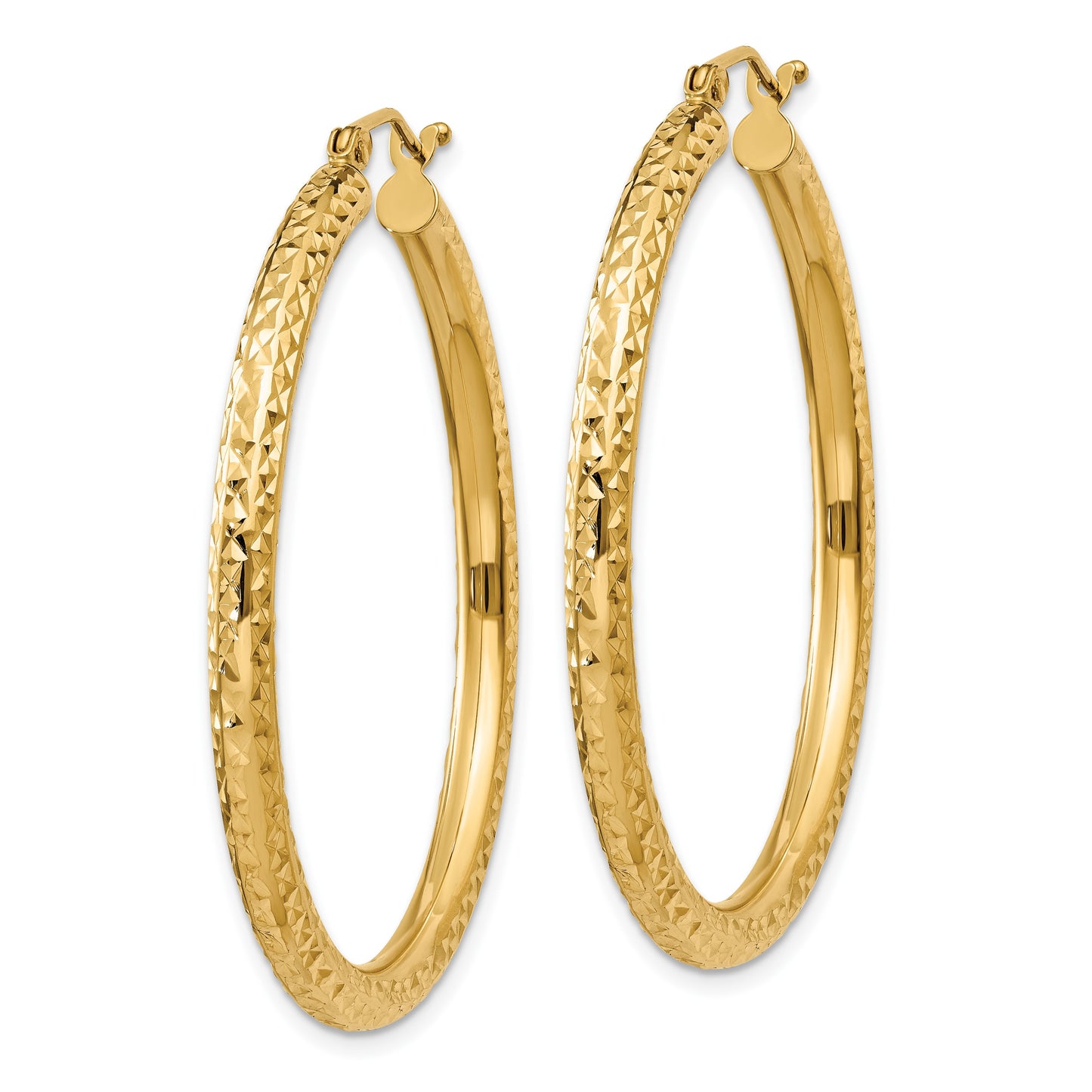 14k 3x40mm Diamond-cut Round Tube Hoop Earrings