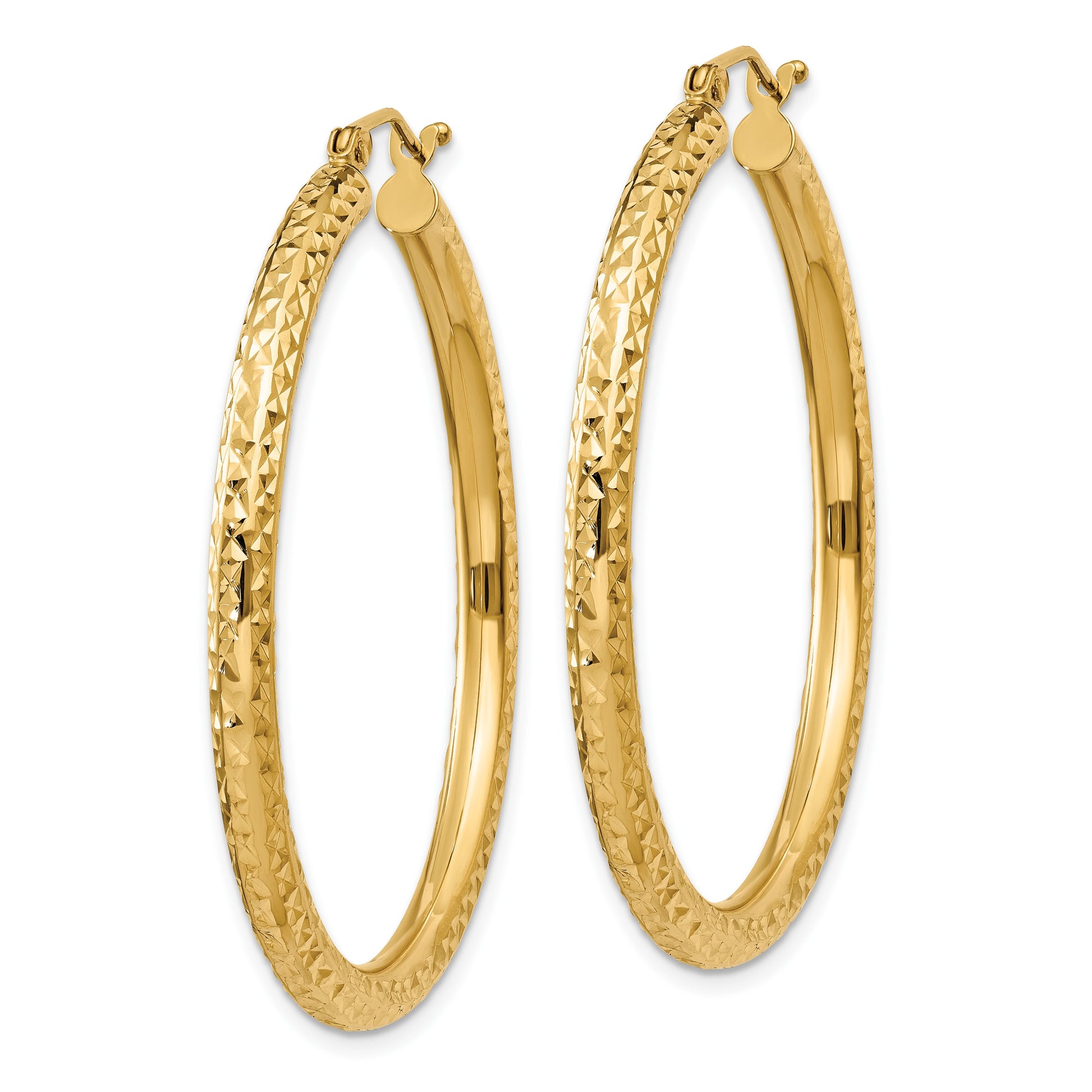 14k 3x40mm Diamond-cut Round Tube Hoop Earrings