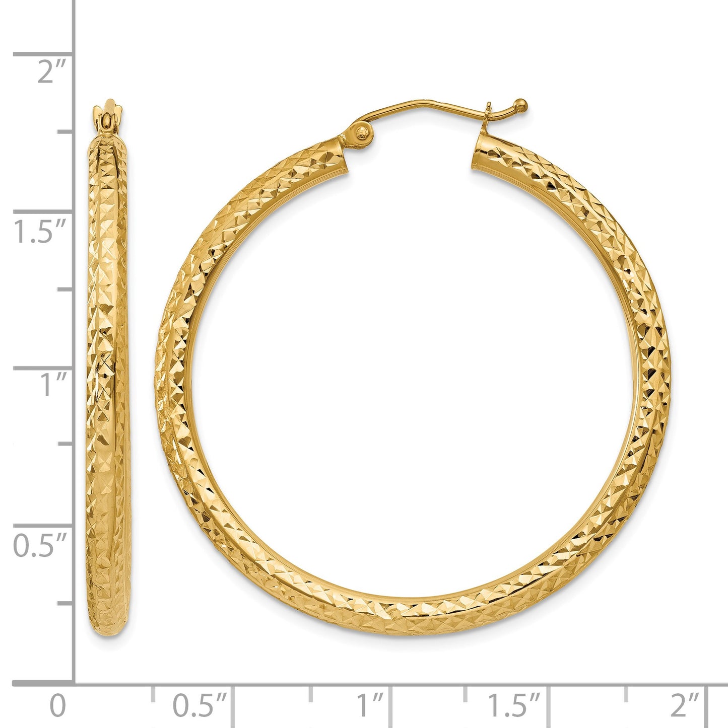 14k 3x40mm Diamond-cut Round Tube Hoop Earrings