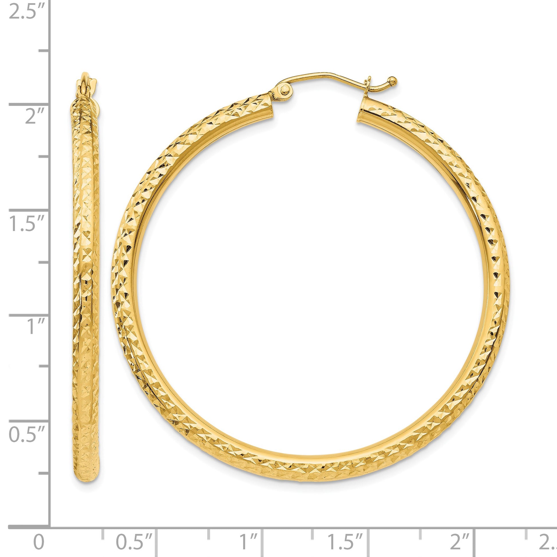 14k 3x45mm Diamond-cut Round Tube Hoop Earrings