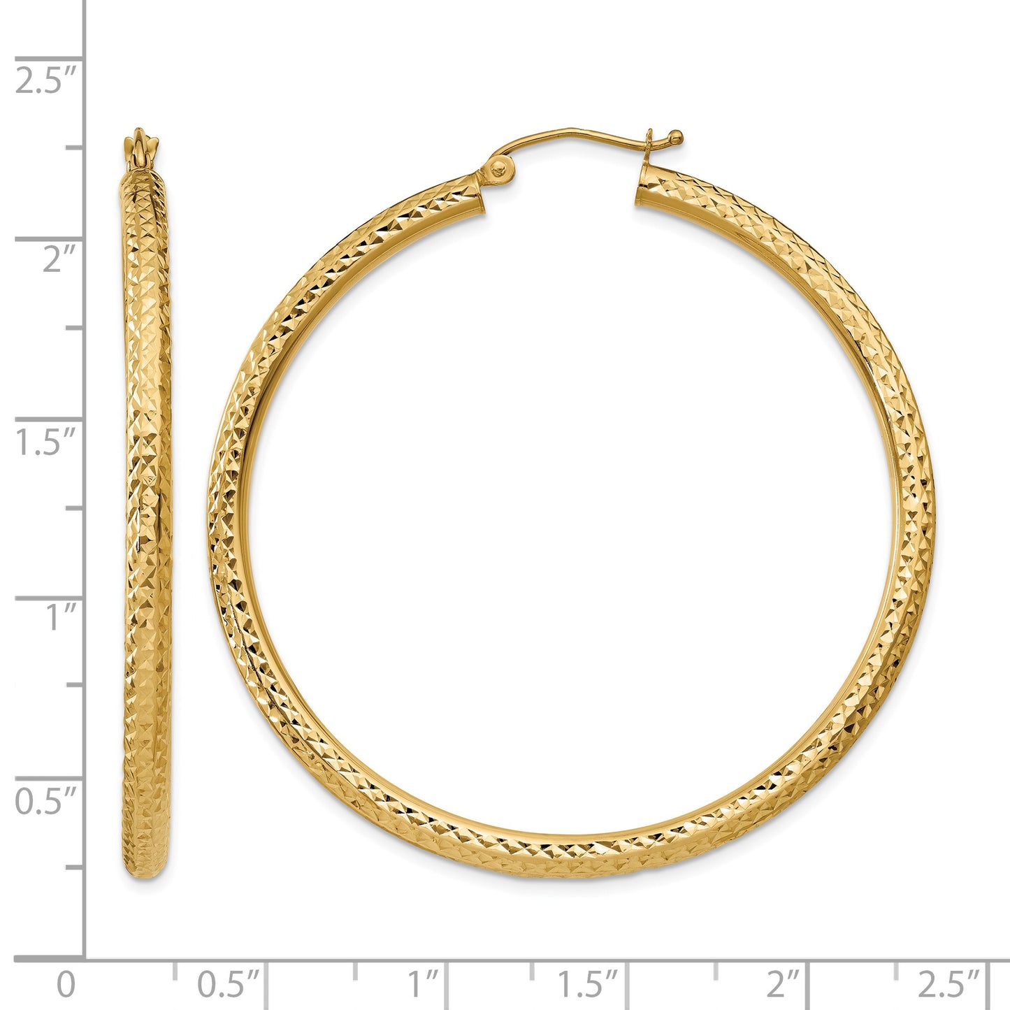 14k 3x50mm Diamond-cut Round Tube Hoop Earrings