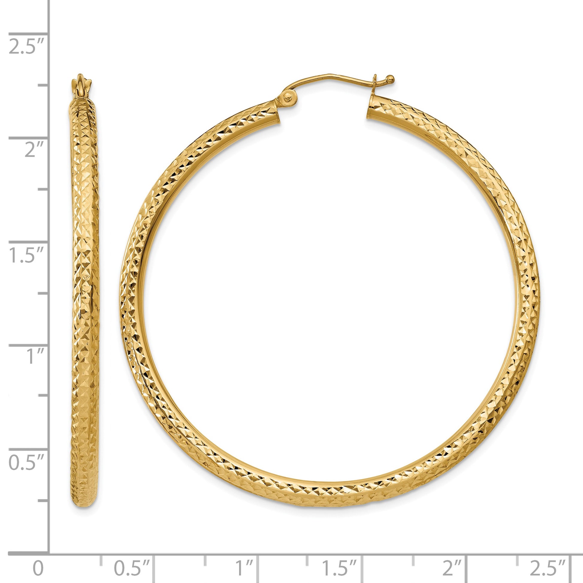14k 3x50mm Diamond-cut Round Tube Hoop Earrings