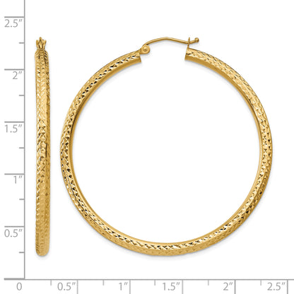 14k 3x50mm Diamond-cut Round Tube Hoop Earrings