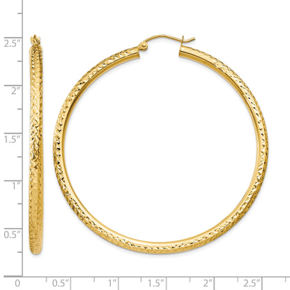 14k 3x55mm Diamond-cut Round Tube Hoop Earrings
