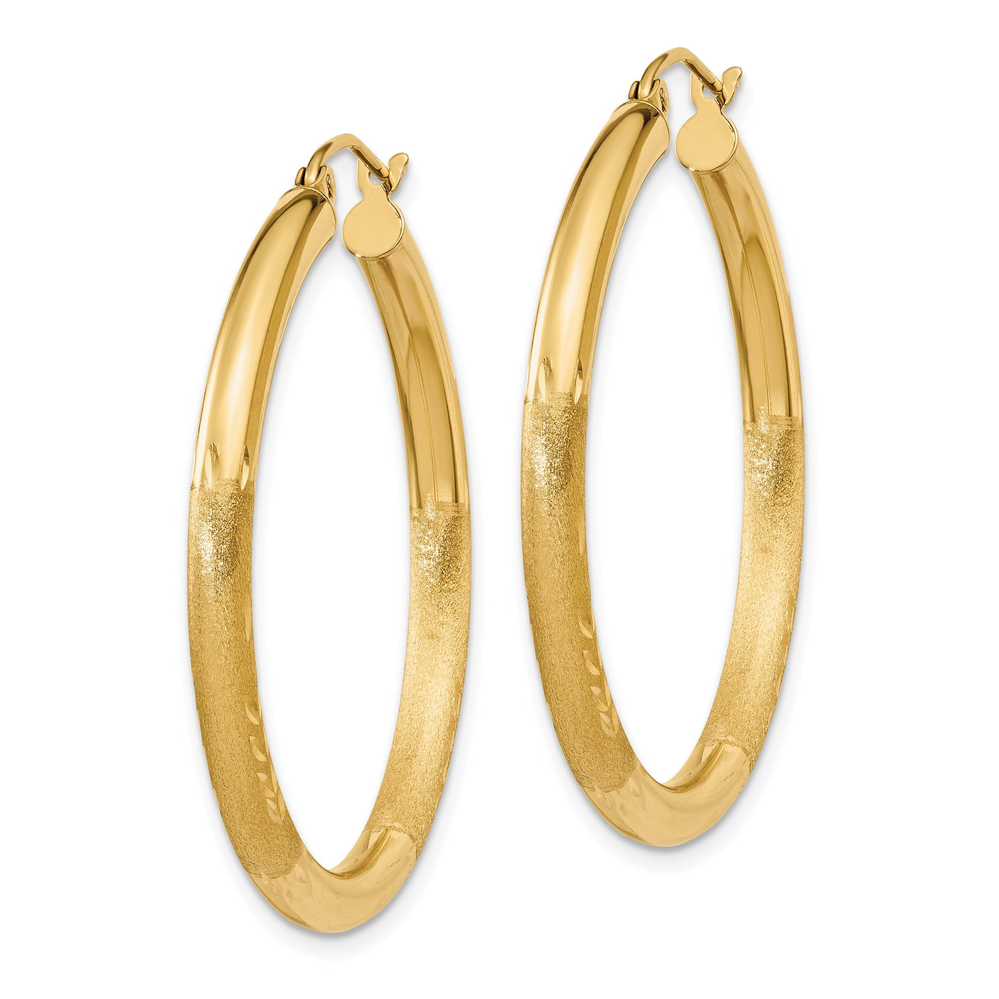 14k 3x35mm Satin Diamond-cut Round Tube Hoop Earrings