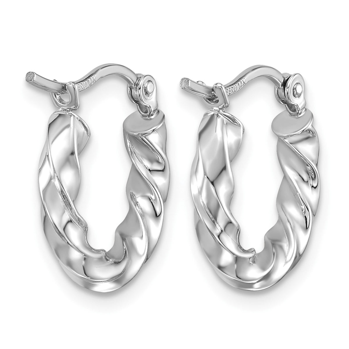 14k White Gold 3mm Twisted Hoop Earrings