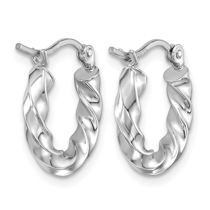 14k White Gold 3mm Twisted Hoop Earrings