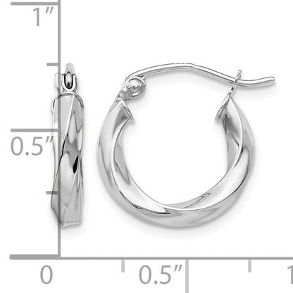 14k White Gold 3mm Twisted Hoop Earrings