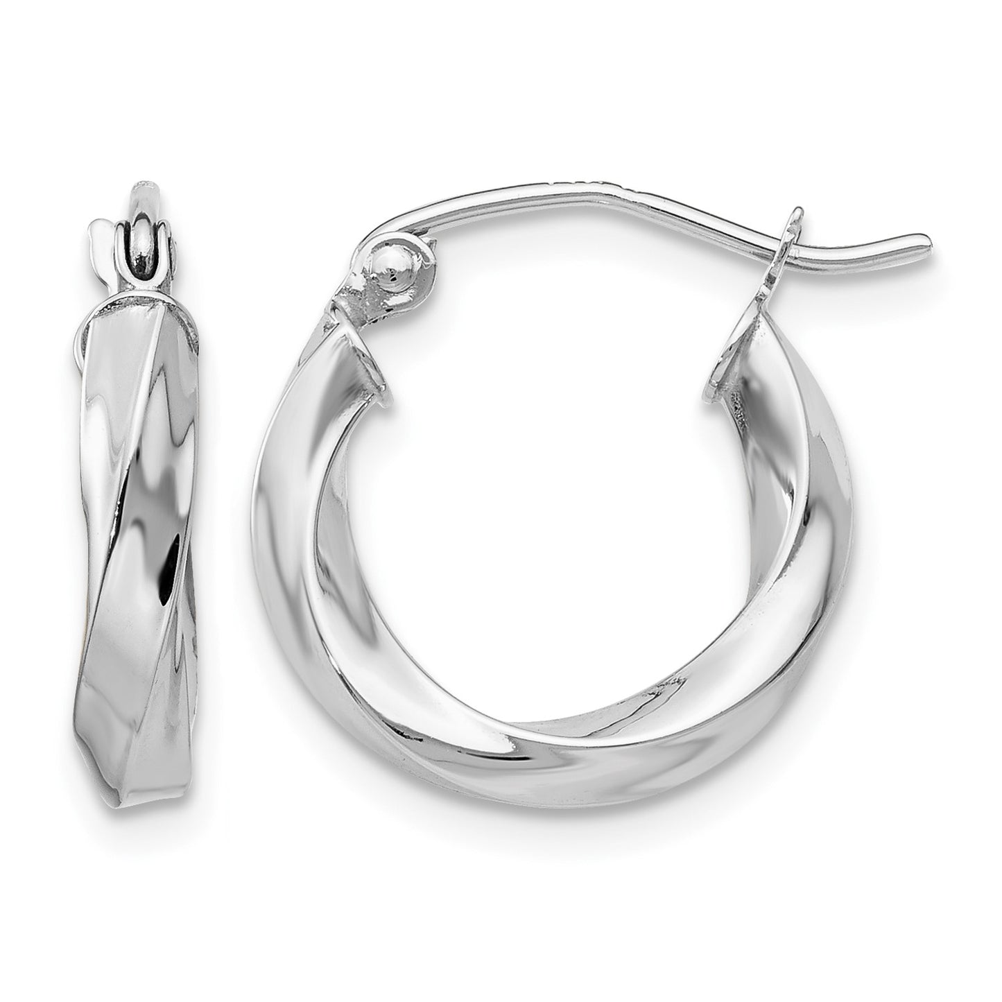 14k White Gold 3mm Twisted Hoop Earrings