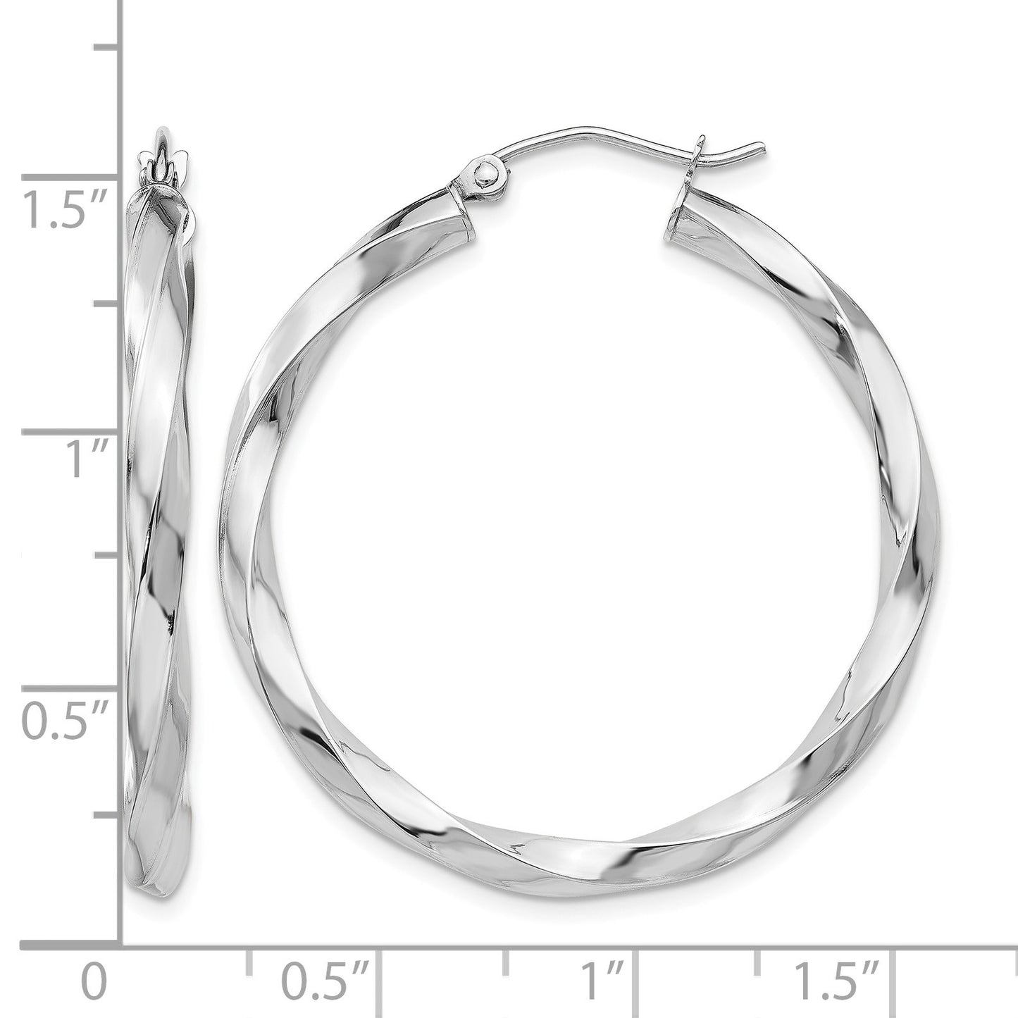 14k White Gold 3mm Twisted Hoop Earrings