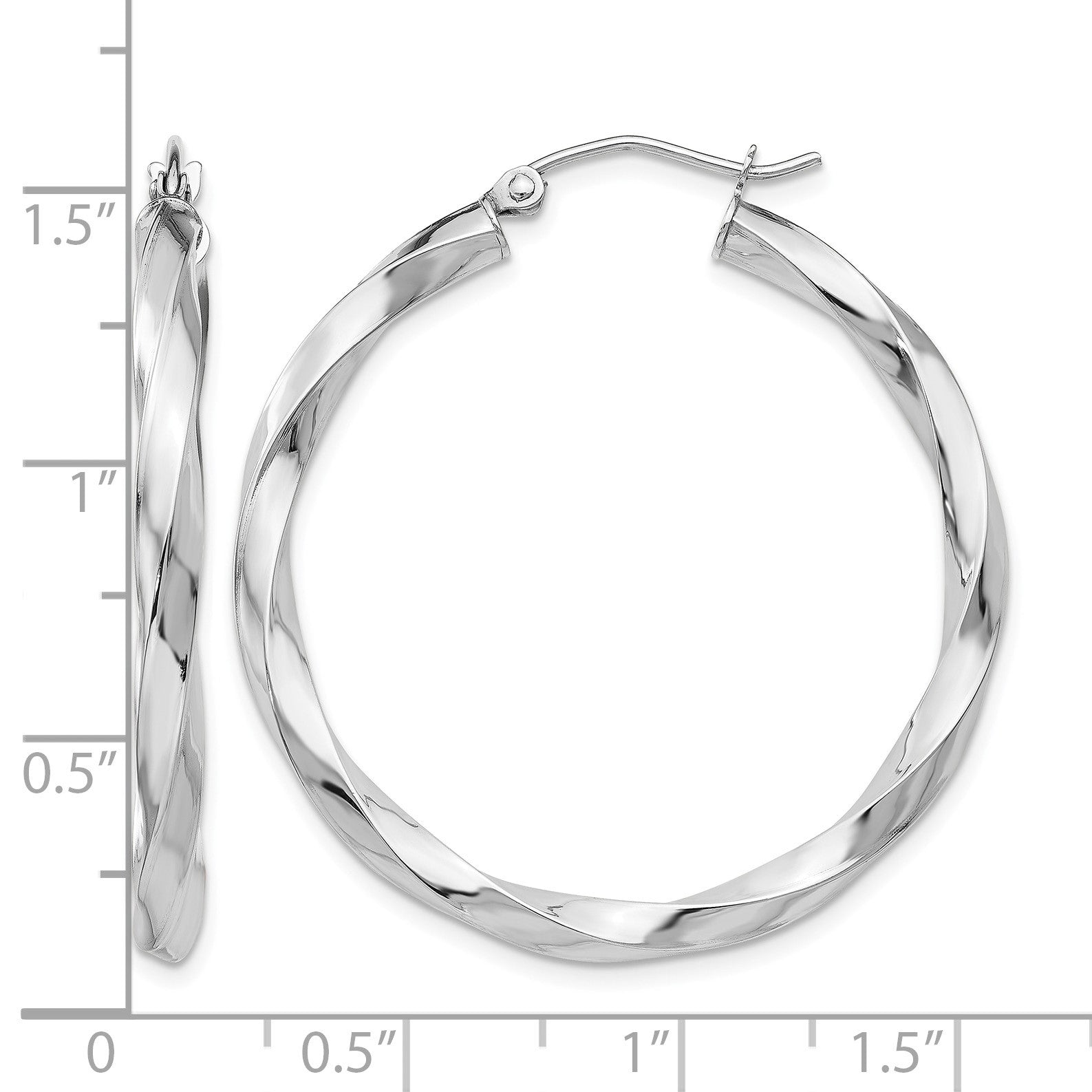 14k White Gold 3mm Twisted Hoop Earrings