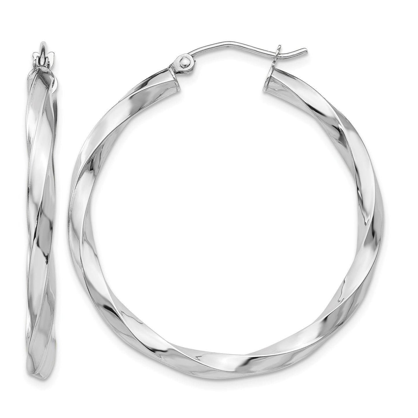 14k White Gold 3mm Twisted Hoop Earrings