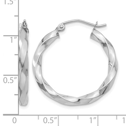 14k White Gold 3mm Twisted Hoop Earrings