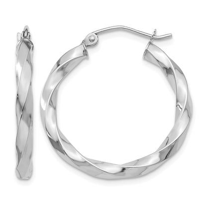 14k White Gold 3mm Twisted Hoop Earrings