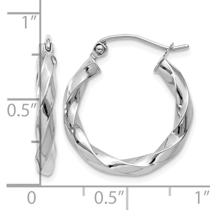 14k White Gold 3mm Twisted Hoop Earrings