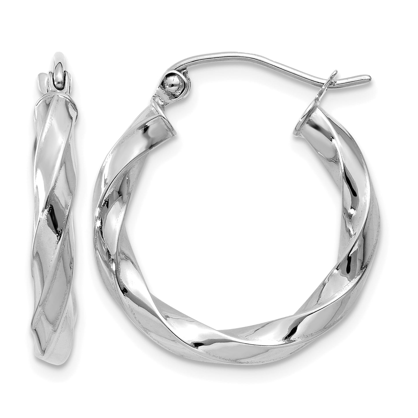 14k White Gold 3mm Twisted Hoop Earrings