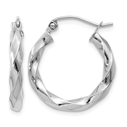 14k White Gold 3mm Twisted Hoop Earrings