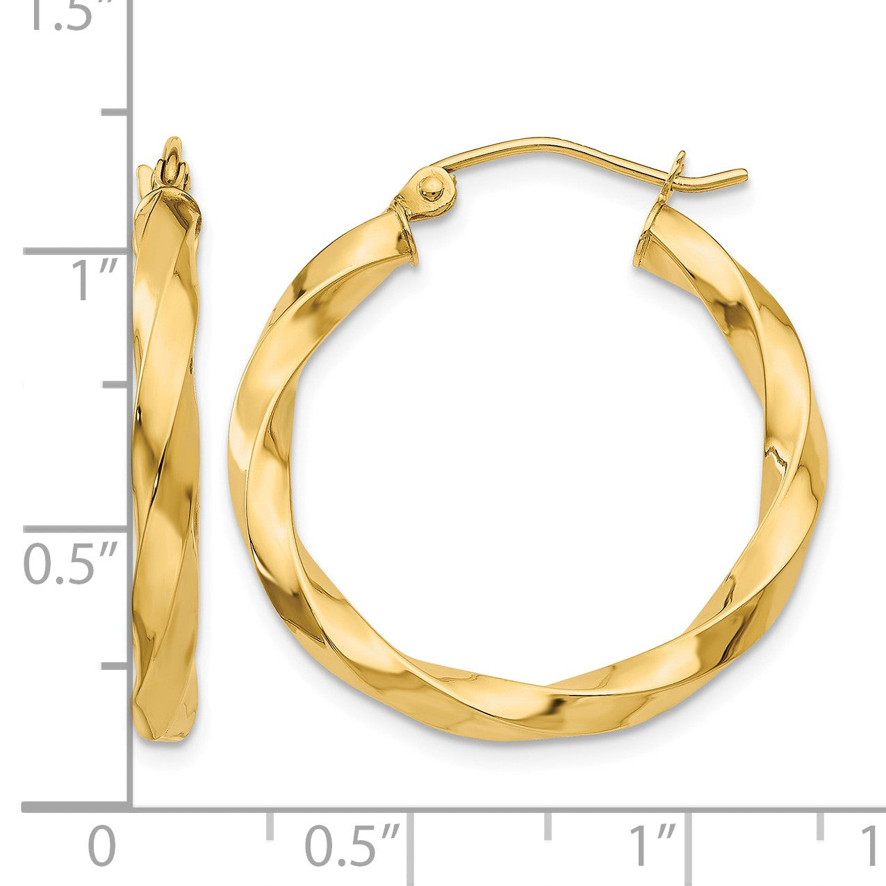 14k Polished 3mm Twisted Hoop Earrings