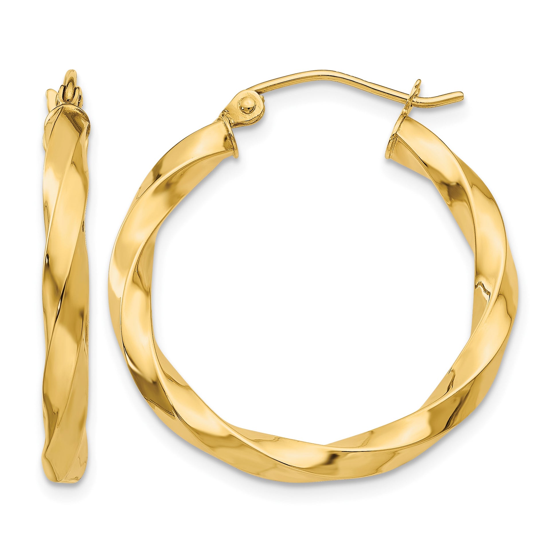 14k Polished 3mm Twisted Hoop Earrings