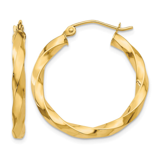 14k Polished 3mm Twisted Hoop Earrings