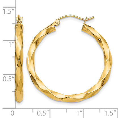 14k Polished 3mm Twisted Hoop Earrings