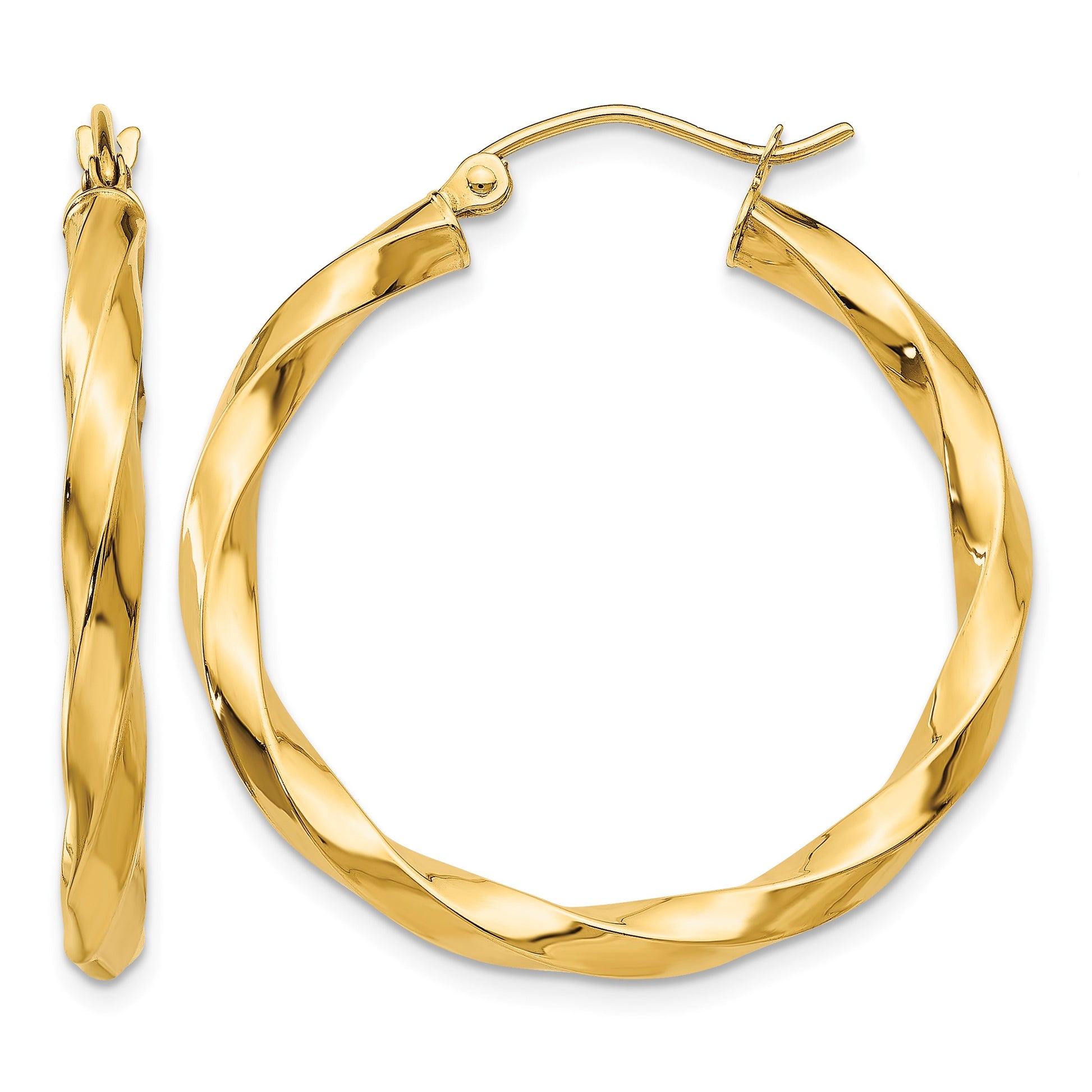 14k Polished 3mm Twisted Hoop Earrings