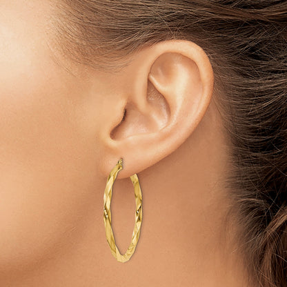 14k Polished 3mm Twisted Hoop Earrings