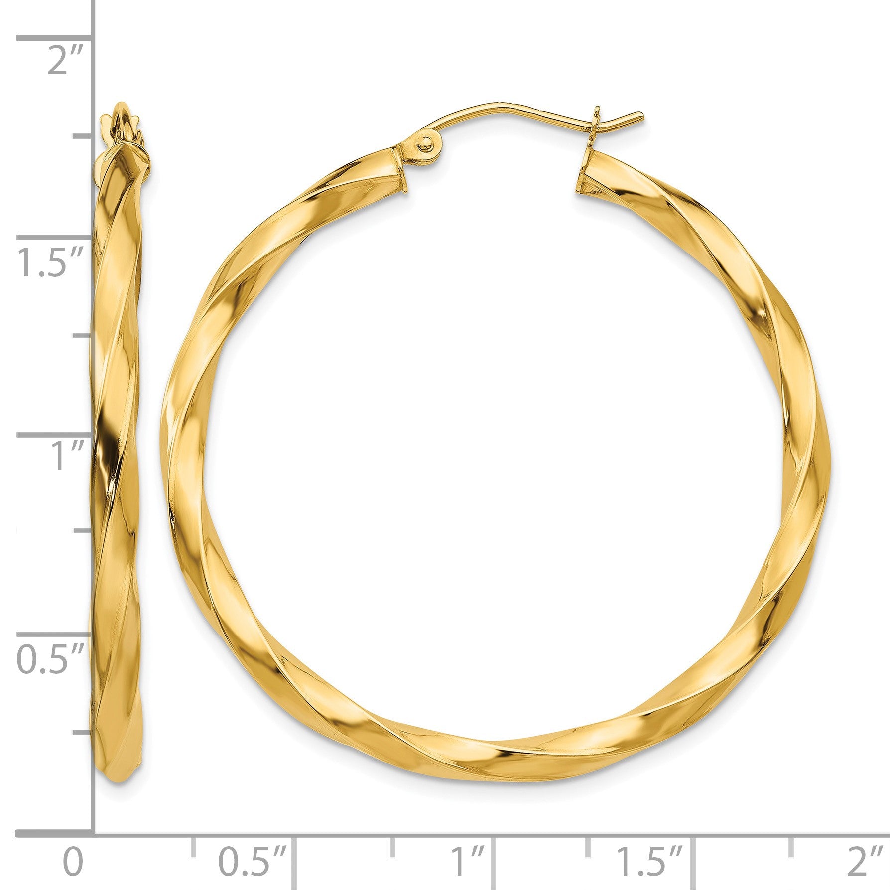 14k Polished 3mm Twisted Hoop Earrings