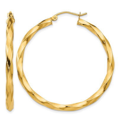 14k Polished 3mm Twisted Hoop Earrings