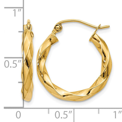 14k Polished 3mm Twisted Hoop Earrings