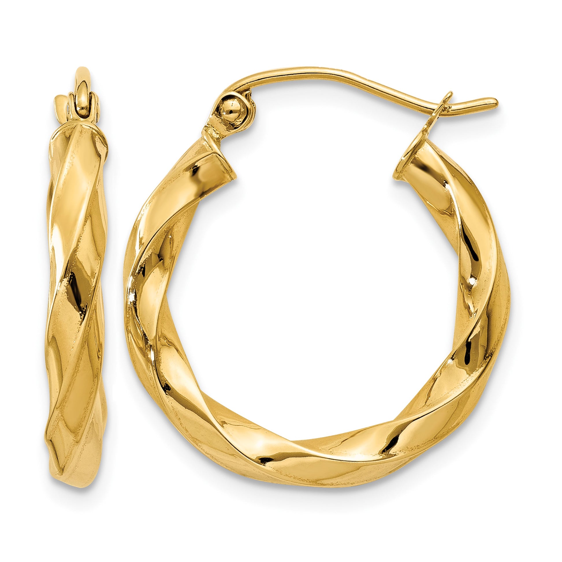 14k Polished 3mm Twisted Hoop Earrings