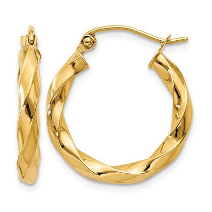 14k Polished 3mm Twisted Hoop Earrings