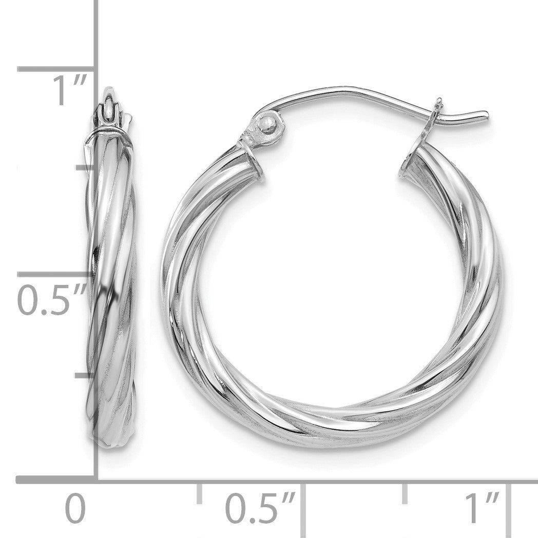 14k White Gold Polished 3.25mm Twisted Hoop Earrings